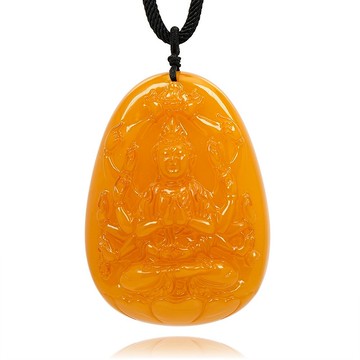 【正佳珠寶】蜜蠟琥珀 頂級雞油黃 千手觀音 39.8g 蜜蠟琥珀吊墜