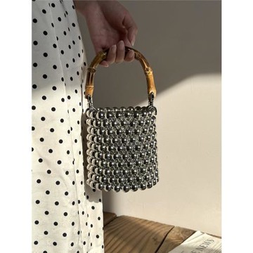 國風新中式水桶包竹節手提包高級感金屬感小眾珍珠包串珠包女包