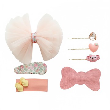 JirehBow 韓國髮飾7件組 - 粉色  尺寸:19x19.5x4cm