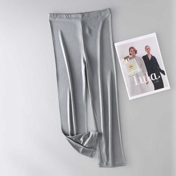 重磅針織真絲七分打底褲 松緊高腰舒適桑蠶絲透氣無痕寬松打底褲