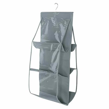 葉子小舖 衣櫥收納 加厚透視包包衣物掛袋 6格  84 x 35cm  灰色