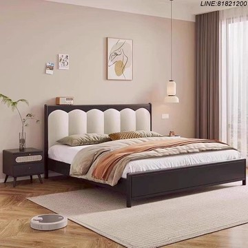 床 實木床 雙人床 真皮床 免運 開立發票 復古風黑色實木軟包床小戶型家用臥室鋼琴鍵床1米8雙人床主臥婚床