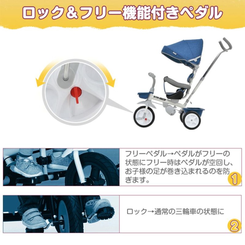 子供用三輪車 4in1 BTM 三輪車 軽量 座面回転 対面可能 サンシェード