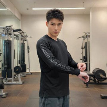 (免運)安德瑪長袖T恤打底衫男裝2025夏季新款運動服跑步透氣圓領套頭衫