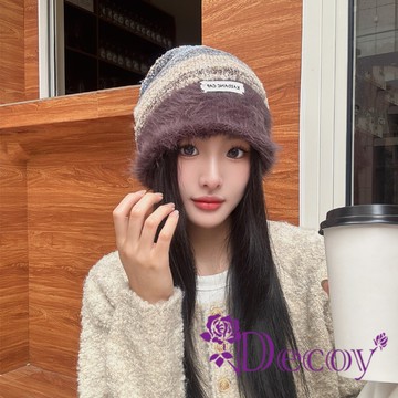 【Decoy】秋冬潮流 顯臉小時尚毛絨包頭針織毛線帽/咖啡
