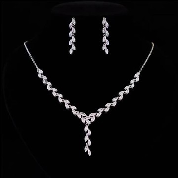 簡約時尚新娘婚禮跟妝鋯石項鏈耳環套裝婚紗首飾舞臺宴會禮服配飾