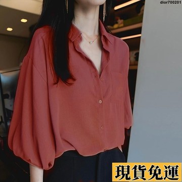台灣限時熱賣 雪紡燈籠袖 大碼寬鬆襯衣 夏季薄款 韓版 氣質 時尚 百搭 襯衫 雪紡上衣 大尺碼襯衣 短袖上衣 冰絲透氣