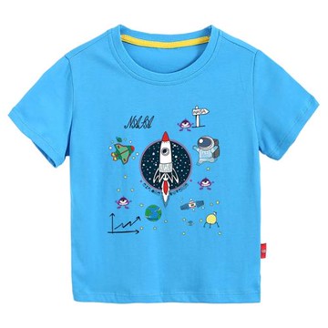 巴拉拉布比火箭男童短袖T恤純棉A類夏裝兒童中小童上衣航天主題