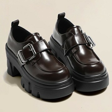 新店優惠 四季百搭~增高7cm圓頭厚底小皮鞋2025新款春夏英倫黑色樂福鞋單鞋