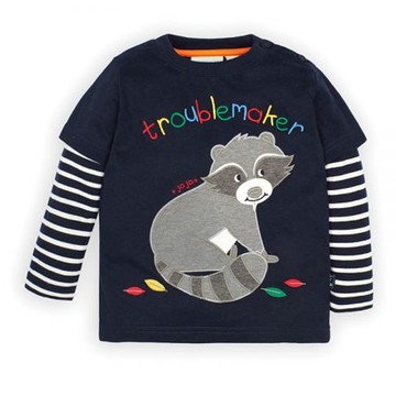 英國 JoJo Maman BeBe - 嬰幼兒100%純棉長袖上衣-灰色浣熊