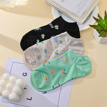 韓風船襪3雙入裝-小花系列