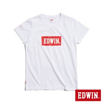 EDWIN 女款 音樂紅印花短袖T恤(白色)