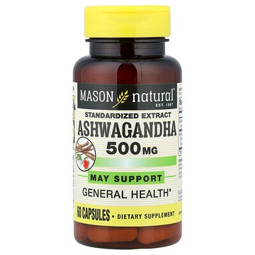 Mason Natural, 南非醉茄，標準提取物，500 毫克，60 粒膠囊