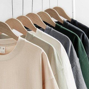 【喜挖】300g重磅加厚新疆棉短袖t恤男裝夏季落肩潮牌純色體恤內搭衫衣服