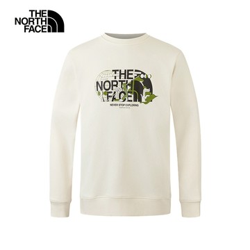 The North Face北面男女款米白色正面大尺寸品牌印花長袖大學T｜8EJ3QLI