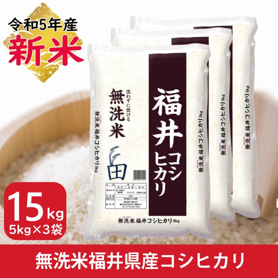 新米 米 無洗米 15kg 5kg×3袋 コシヒカリ 福井県産 白米 令和5年産 送料無料