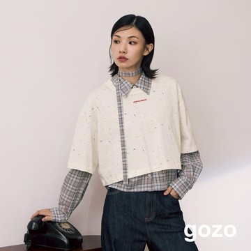 【gozo】A｜彩色潑墨標語印花廓型短版T恤(黑色/米黃_F) | 女裝 圓領 休閒