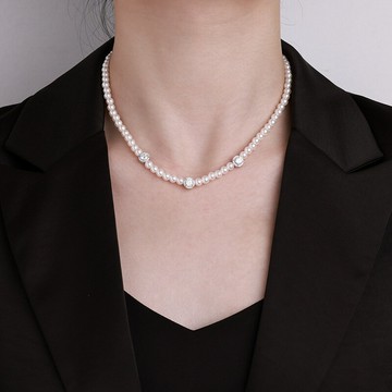 閃亮s925純銀珍珠莫桑鉆鎖骨鏈高級百搭男女歐美嘻哈街頭風項鏈