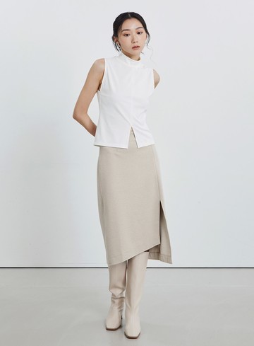 半高領坑條無袖上衣