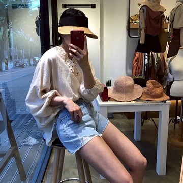 無頂遮陽帽子女夏天韓版百搭遮臉防紫外線太陽帽出游防曬空頂草帽1入