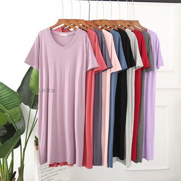 加長版莫代爾長裙女夏短袖睡裙薄寬松半袖連衣裙加肥加大碼可外穿