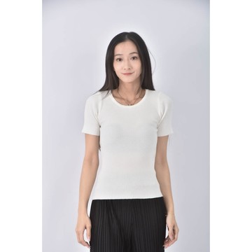 (XS（含）以下) 質感坑紋白色短袖上衣二手衣