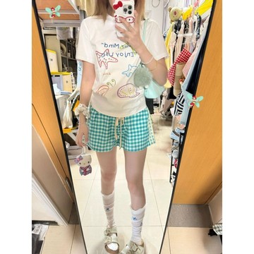 夏季新品 短褲 女生短褲 休閒褲 短褲女 寬鬆短褲 美式條紋格子運動短褲女2026高腰顯瘦百搭寬鬆直筒闊腿休閒褲