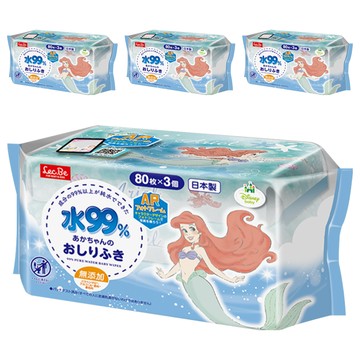 LEC 迪士尼 純水99%濕紙巾 小美人魚 80張 3包 日本製  4袋