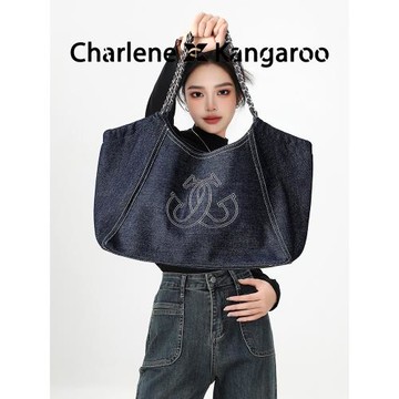 【香檸兒】原創小眾通勤托特包女大容量辣妹牛仔包鏈條手提單肩包