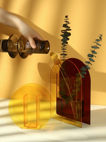 貝漢美北歐ins彩色亞克力花瓶簡約藝術幾何透明客廳插花裝飾品