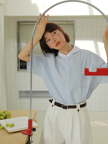 oddmaker設計感壓褶中袖春日襯衫女設計小個子短款顯瘦襯衣上衣