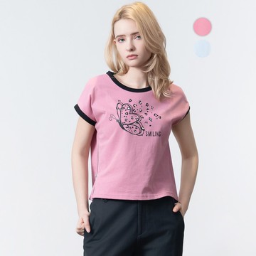 【MEDUSA】拉鏈側開撞色蝴蝶印花T恤 - 2色(M-XL) | 女休閒上衣