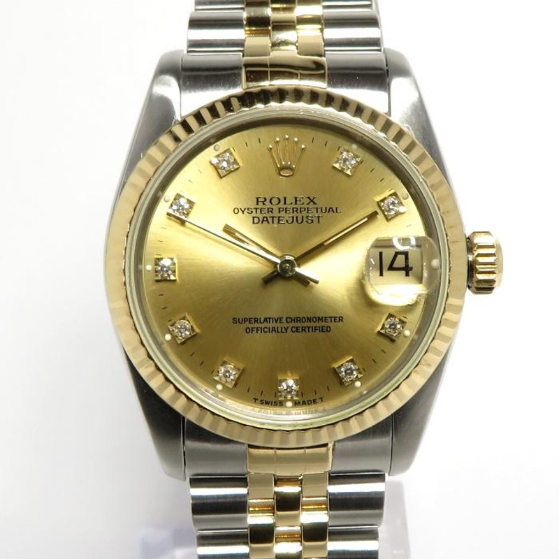 中古】ROLEX デイトジャスト 68273G W番 自動巻き SS YG 10Pダイヤ ゴールド文字盤 | LINEショッピング