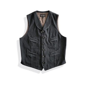 西里布美式復古青果領修身馬甲硫化黑元年咔嘰休閑水洗時尚非rrl