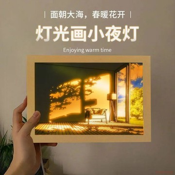 桃園出貨🍂新款ins燈光畫相框擺件充電裝飾發光畫臥室牀頭小夜燈創意送禮物
