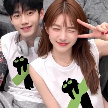 S~XL 綠色貼紙貓 純棉 短T 情侶T【Y1178】MIT 情侶裝 短袖T恤 班服 加大尺碼 男女可穿 可單買 背心