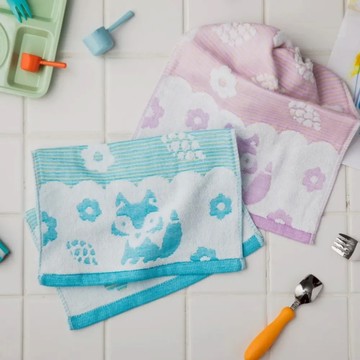 雲御織 MIT 小狐狸紗布提花童巾 2入組 - 紫色+綠色