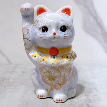 【櫻舞吉祥】日本清水燒招財貓 | 花結晶 藤 体花