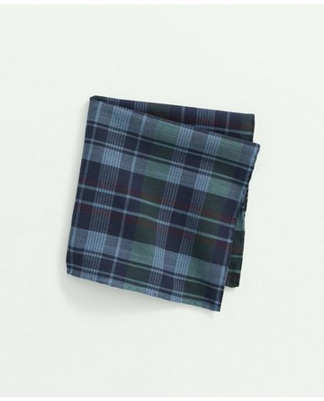 Brooks Brothers Men's Madras Cotton Pocket Square Tie | Dark Blue