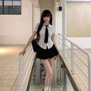 雨菲|免運 JK制服 JK套裝 短裙 百褶裙 水手服 韓系學院風套裝JK制服純欲甜辣甜酷收腰顯瘦白色短袖襯百褶裙兩件