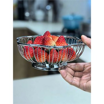 輕奢18/10不銹鋼簡約小水果籃家用客廳茶幾擺件零食甜品小號簍子