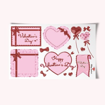 情人節緞帶與愛心框貼紙組 (4 張)