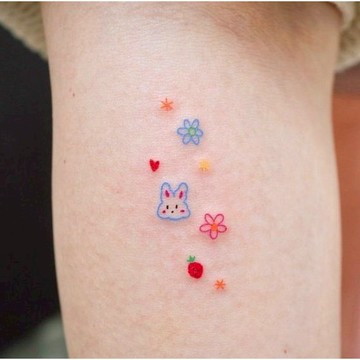 「兔兔宇宙」紋身貼紙 微刺青 IG 小清新 小心機 卡通 紋身貼 小紅書同款 貓咪 可愛 抖音 超美 網紅 設計款 少女