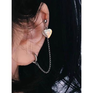 愛心吊墜金屬雙孔鈦鋼耳釘鏈條