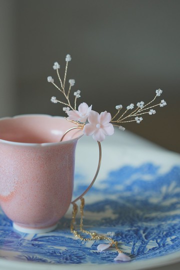 櫻花飾品 耳掛 無耳洞的福利 手作黏土櫻花 獨特設計