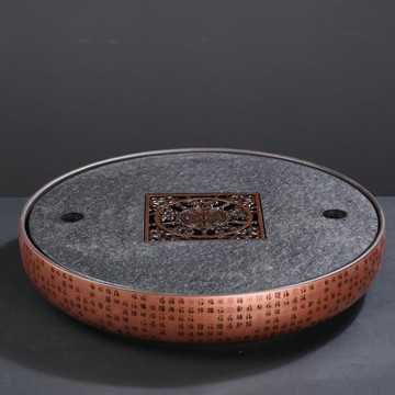 紫砂烏金石茶盤石頭圓形干泡茶盤家用儲水蓄水茶海茶臺輕奢茶托盤