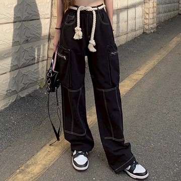 ☆LimeLight☆ LLCP 歐美 百搭 車縫線長褲 工裝褲 工作褲 Y2K 雙口袋 麻繩  男女穿 CH-P11