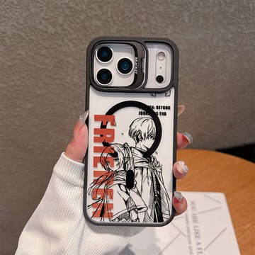 黑線條芙莉蓮 蘋果防摔硬殼磁吸手機殼 隱形鏡頭支架 適用iPhone17/16/15/14/13/12/11加贈鏡頭貼