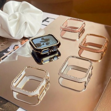 蘋果手錶 鑲鑽保護殼 適用於 Apple Watch 錶殼 9 8 7 6 5 SE 41mm 45mm 電鍍手錶保護框