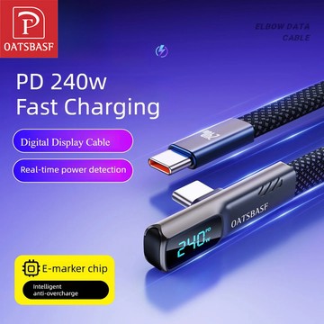 OATSBASF 240W USB Type C彎頭數顯 線PD 快速充電Type C 型線遊戲手機充電線筆電數據傳輸線